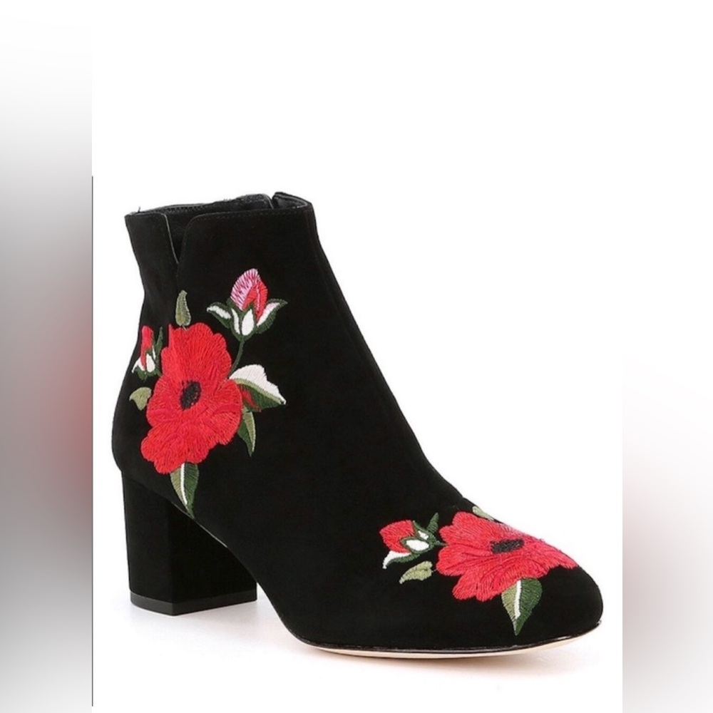 Kate Spade Langton Floral Embroidered Suede Block 2” Heel Almond Toe Booties 8.5 - Picture 2 of 7